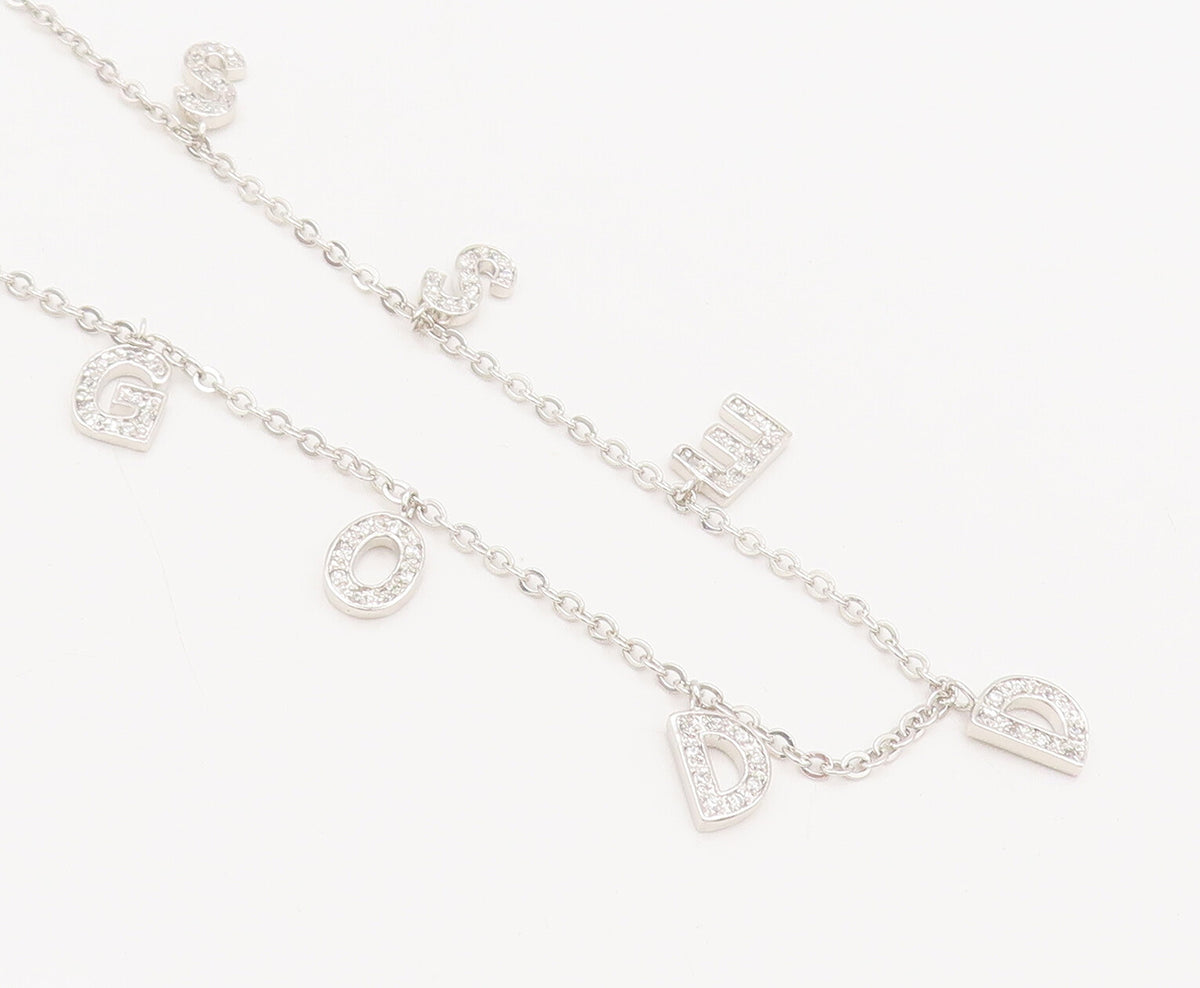 925 Sterling Silver  Vintage Dangling Letters Goddess CZ Necklace  NE4037