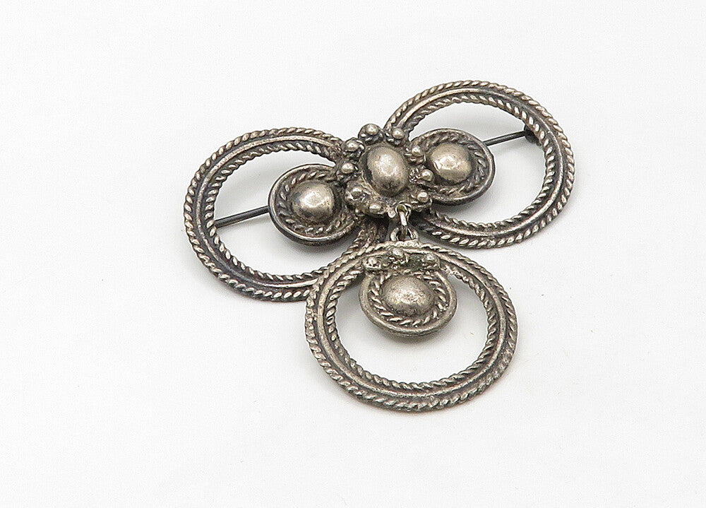 925 Sterling Silver  Vintage Heavy Dangling Round Twist Brooch Pin  BP8393