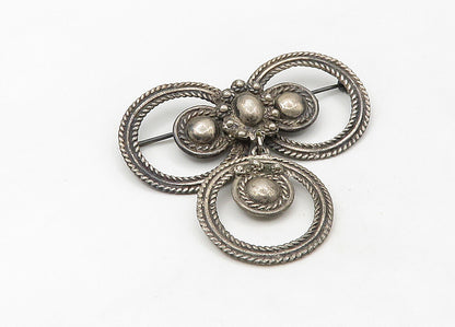 925 Sterling Silver  Vintage Heavy Dangling Round Twist Brooch Pin  BP8393