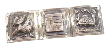 925 Sterling Silver Vintage Brooch Dark Tone Peruvian Storyteller Panel  BP11636