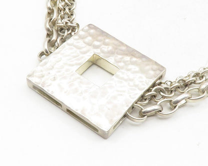 925 Sterling Silver  Vintage Hammered Open Square Chain Necklace  NE2081
