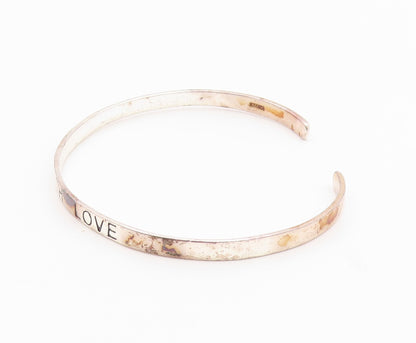 925 Sterling Silver  Vintage Shiny Peace Faith Love Cuff Bracelet  BT8343