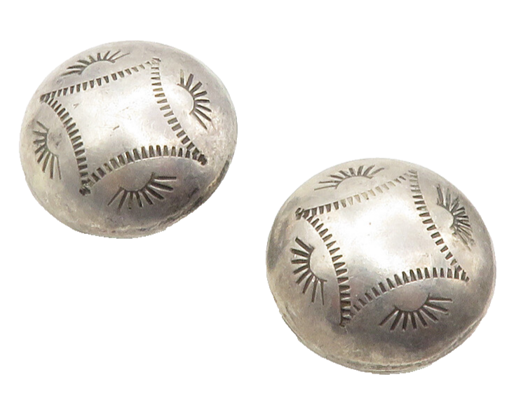 NAVAJO 925 Sterling Silver  Vintage Non Pierce Button Drop Earrings  EG7231