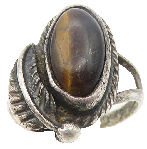925 Silver  Vintage Cabochon Cut Tiger's Eye Band Ring Sz 4  RG10780