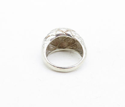 925 Sterling Silver  Vintage Shiny Grid Etched Dome Band Ring Sz 8.5  RG5451