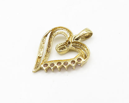925 Sterling Silver  Vintage Pink Topaz Gold Plated Love Heart Pendant PT14939