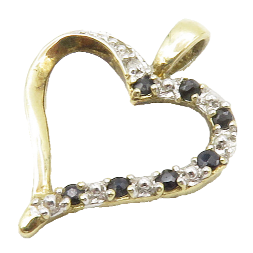 925 Sterling Silver  Genuine Diamond & Sapphire Love Heart Pendant  PT10867