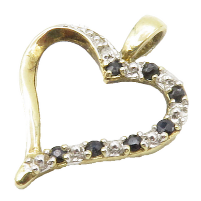 925 Sterling Silver  Genuine Diamond & Sapphire Love Heart Pendant  PT10867