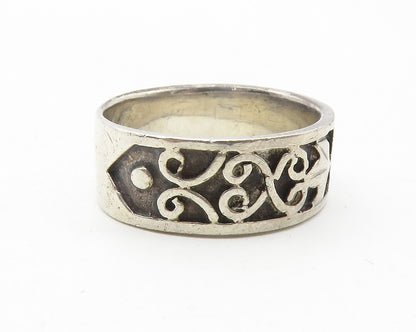 925 Sterling Silver  Vintage Oxidized Swirl Pattern Band Ring Sz 8  RG11682
