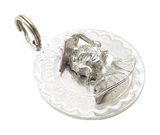 925 Sterling Silver  Vintage Shiny Graduation Day Round Drop Pendant  PT7553