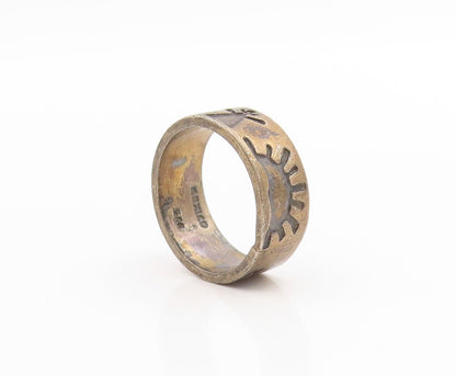 925 Sterling Silver Vintage Ring MEXICO Tribal Sunburst Wide Band Sz 8.5 RG33967