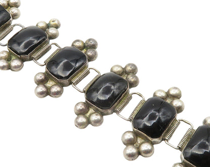 MEXICO 925 Sterling Silver  Vintage Black Onyx Bubble Chain Bracelet  BT5486