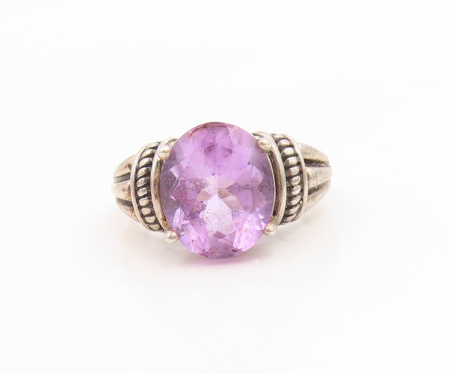 925 Sterling Silver Vintage Ring Oval Cut Amethyst Statement Band  Sz 6  RG35958