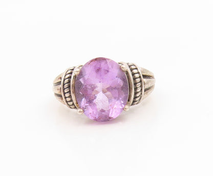 925 Sterling Silver Vintage Ring Oval Cut Amethyst Statement Band  Sz 6  RG35958