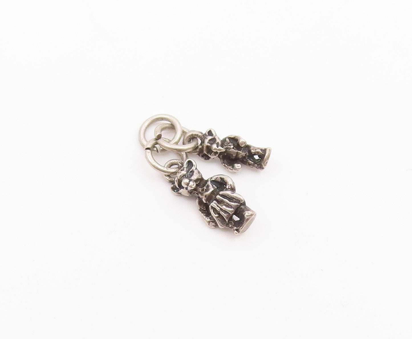 925 Sterling Silver  Vintage Male & Female Bear Charm Pendant  PT21191