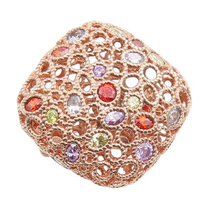 925 Sterling Silver Vintage Ring Gold Plated Multi Gemstone Band  Sz 7  RG34025