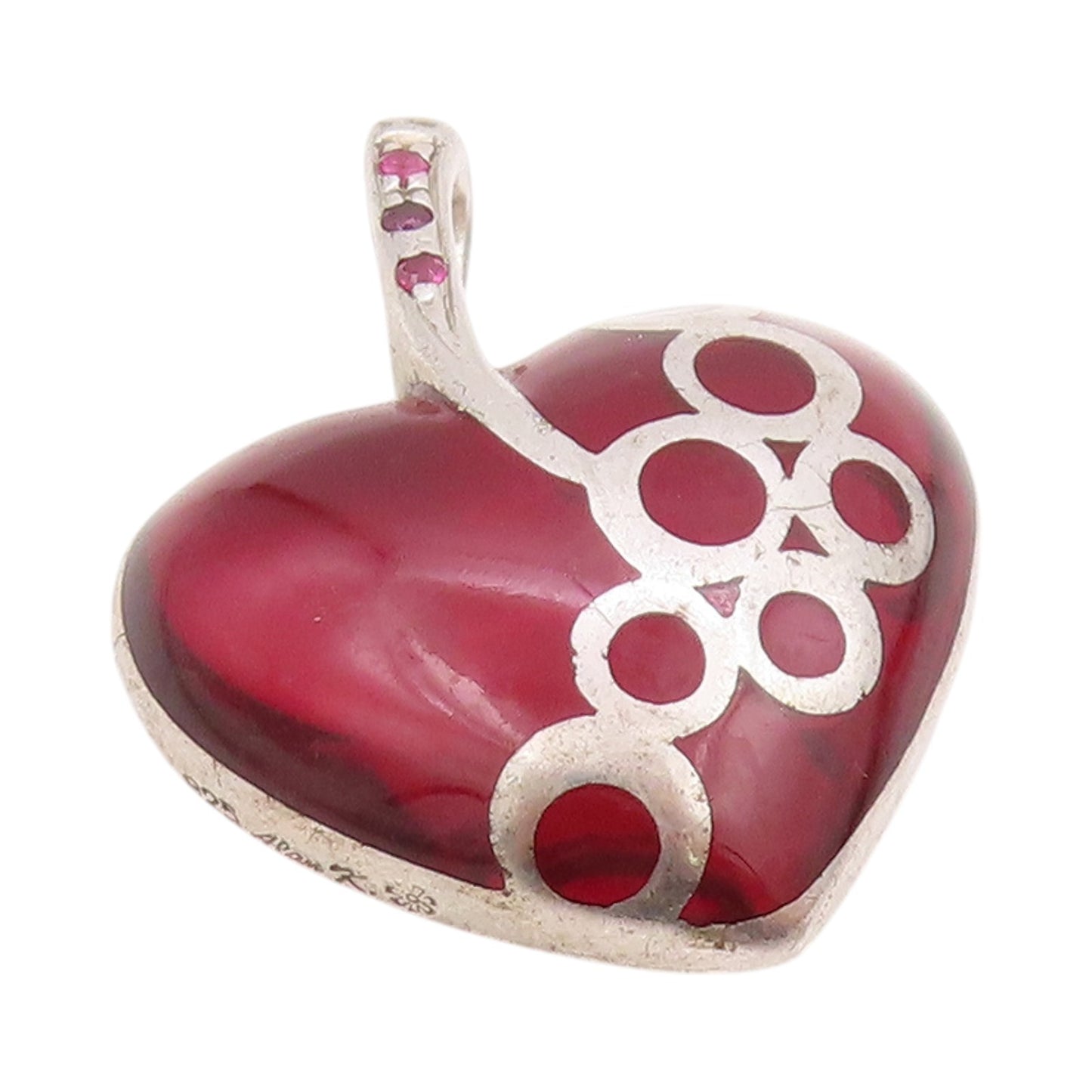 925 Sterling Silver Vintage Pendant Designer Gemstone Heart With Bubbles PT24448