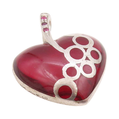 925 Sterling Silver Vintage Pendant Designer Gemstone Heart With Bubbles PT24448