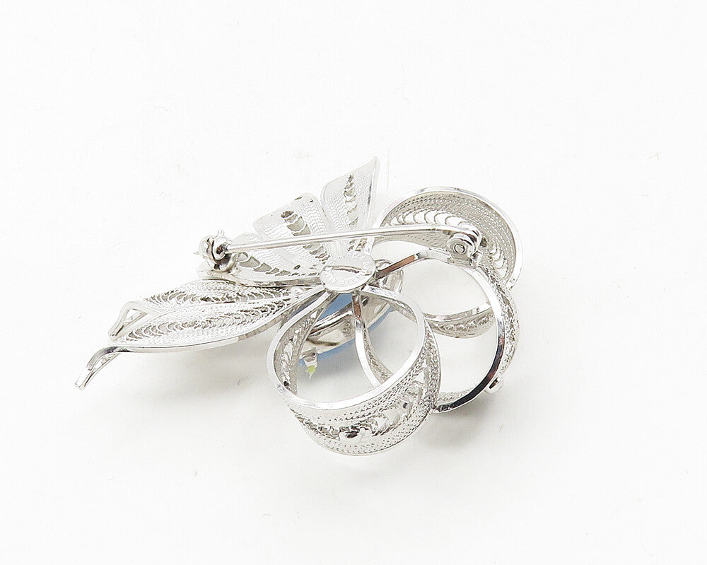 ALICE CAVINESS 925 Sterling Silver  Blue Agate Filigree Brooch Pin  BP3769