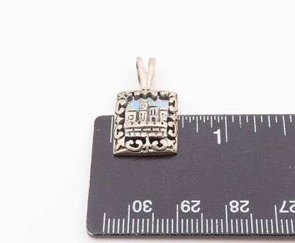 925 Sterling Silver Vintage Pendant Fire Opal Jerusalem Skyline Charm  PT26228