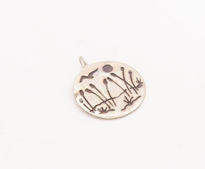 925 Sterling Silver Vintage Pendant Circular Slab Etched Landscape PT23471