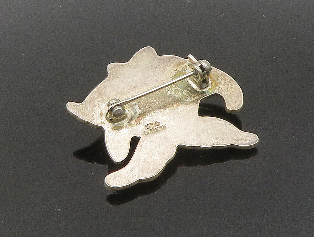 MEXICO 925 Silver  Vintage Shiny Etched Hollow Fish Motif Brooch Pin  BP9313