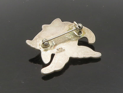 MEXICO 925 Silver  Vintage Shiny Etched Hollow Fish Motif Brooch Pin  BP9313