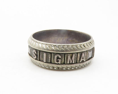 925 Sterling Silver  Vintage Sigma Lambda Chi Etched Band Ring Sz 6  RG11870