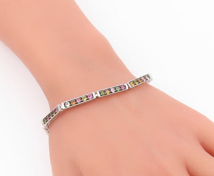925 Sterling Silver Peridot & Multi Color Topaz Bar Chain Bracelet BT6855