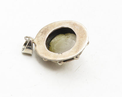 925 Sterling Silver  Vintage Cabochon Cut Quartz Round Drop Pendant  PT7584