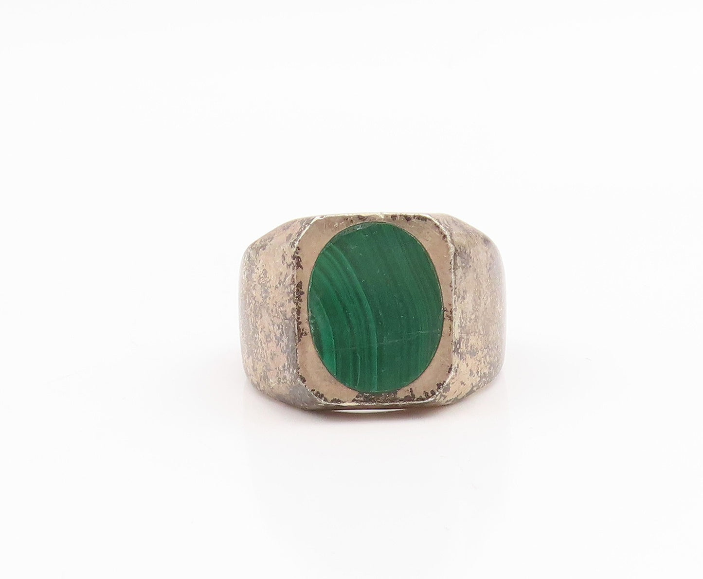 925 Sterling Silver Vintage Ring TAXCO MEXICO Malachite Band  Sz 11  RG35352