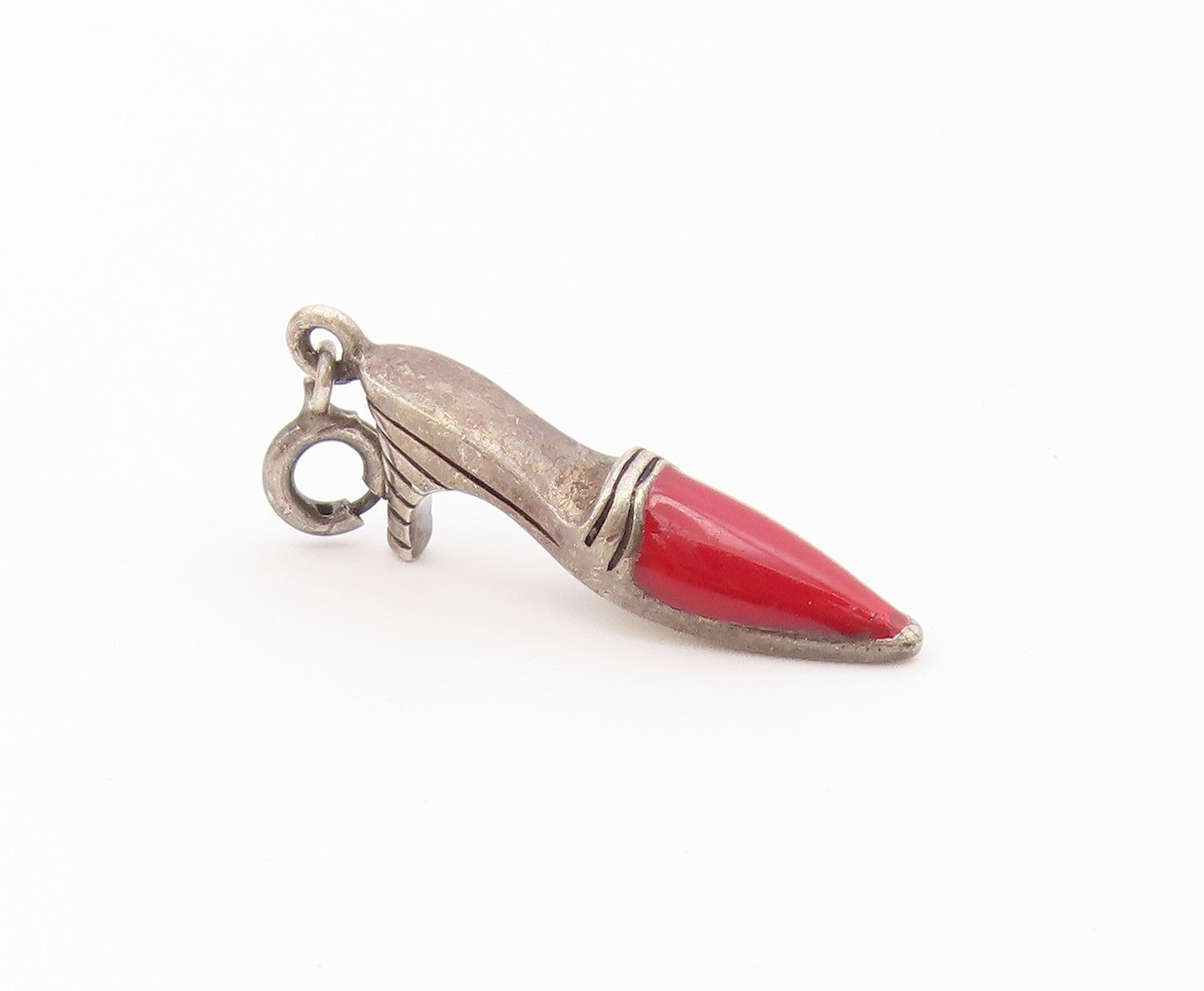 925 Sterling Silver  Vintage Enamel Detail Pointy Heeled Shoe Pendant  PT18709
