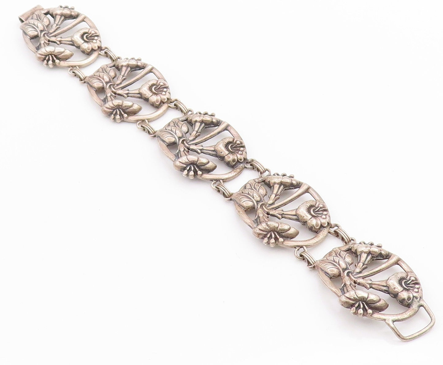 925 Sterling Silver Vintage Bracelet DANECRAFT Dark Tone Floral Cutout  BT11341