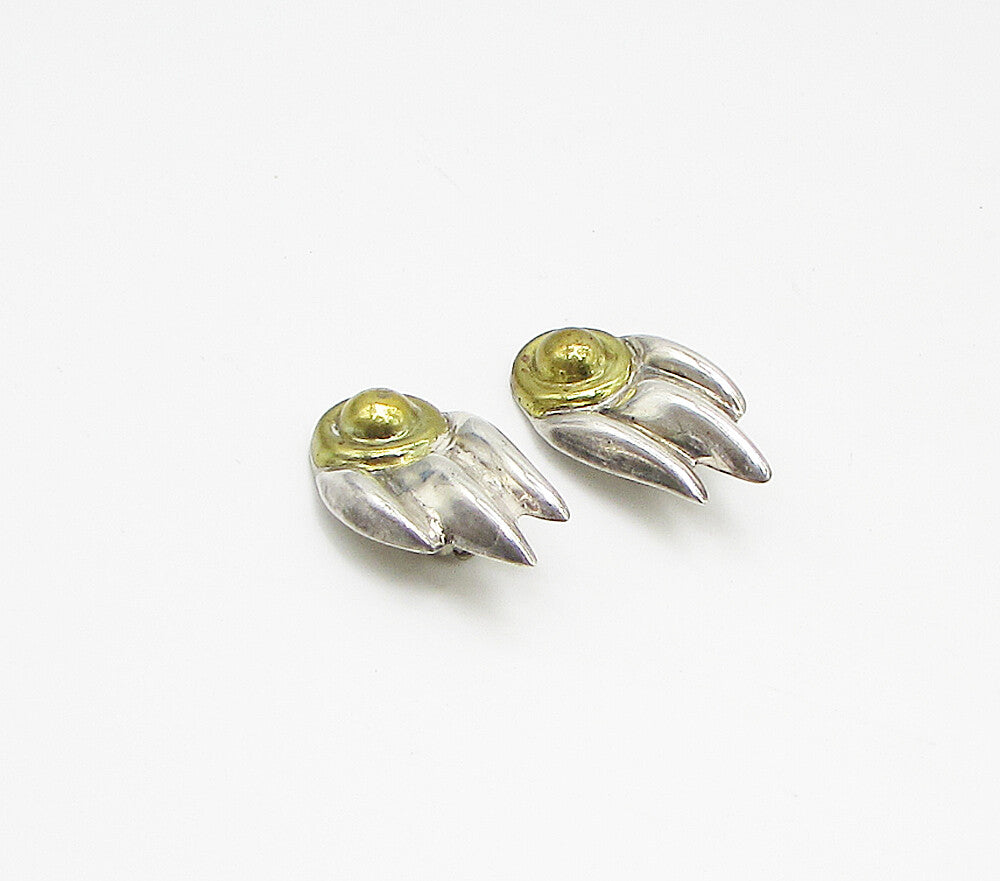 MEXICO 925 Sterling Silver Vintage 2 Tone Paw Print Clip On Earrings EG1913