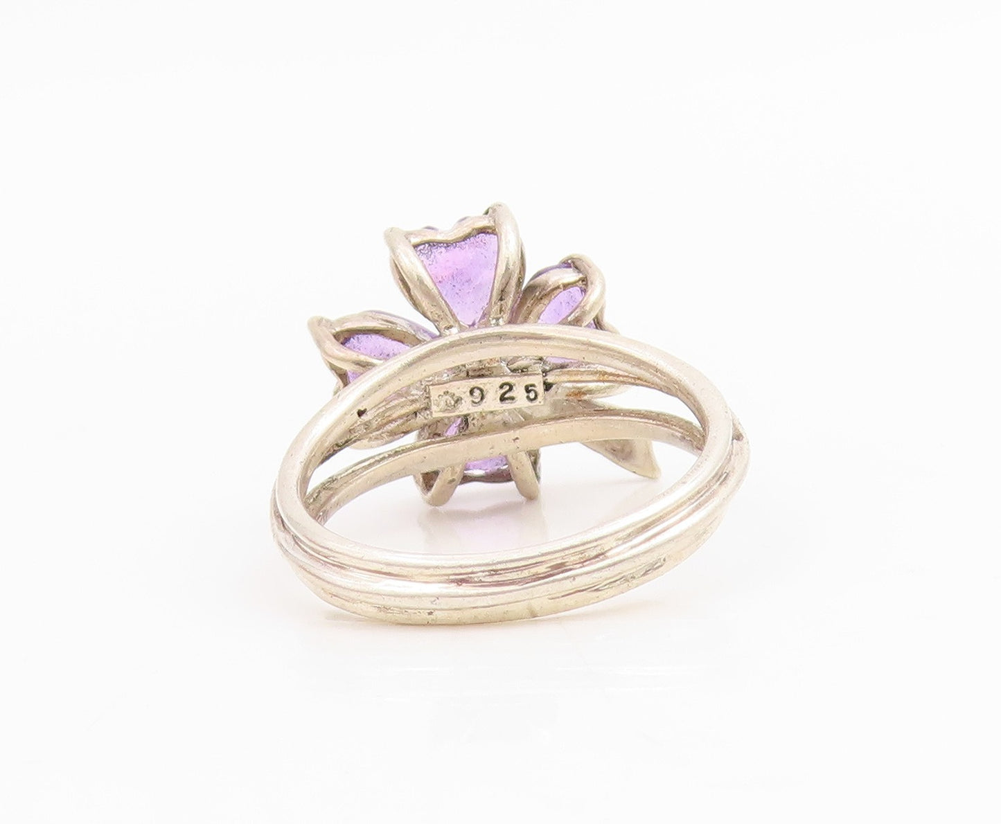 925 Sterling Silver Vintage Ring Amethyst Lucky Four Leaf Clover  Sz 7  RG34824