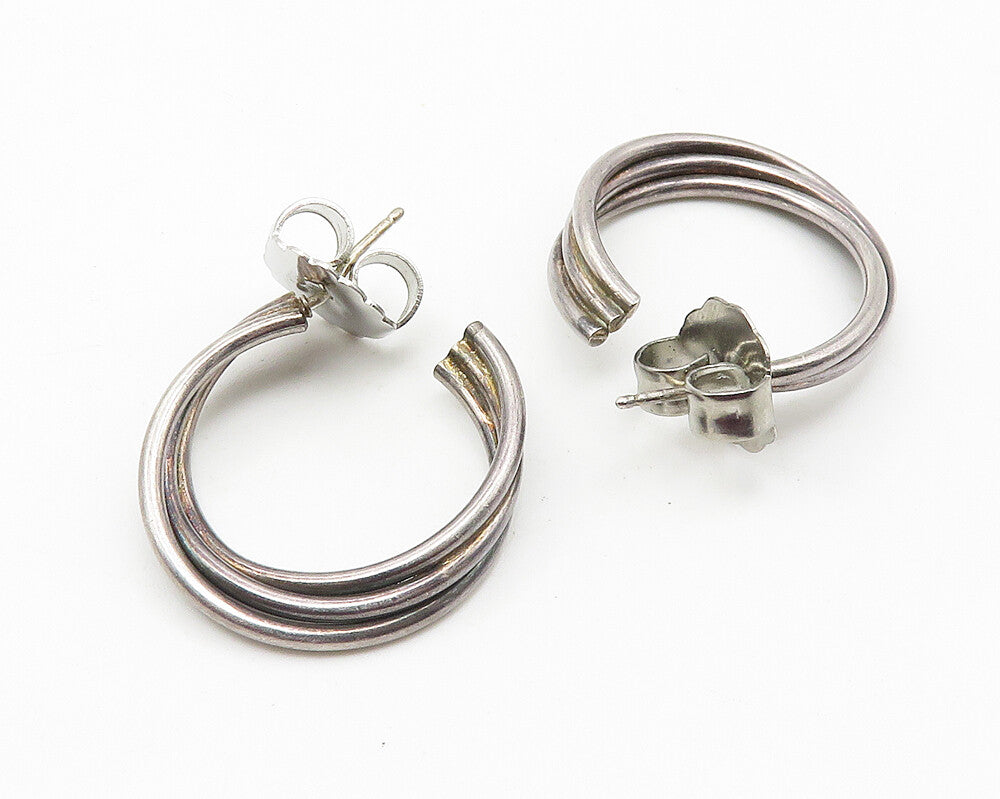 925 Sterling Silver  Vintage Dark Tone Ribbed Twist Hoop Earrings  EG5773