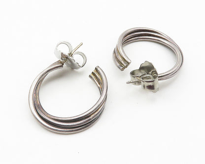925 Sterling Silver  Vintage Dark Tone Ribbed Twist Hoop Earrings  EG5773