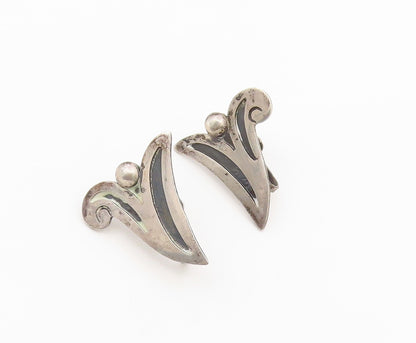 925 Sterling Silver Vintage Earrings TAXCO MEXICO Floral Leaf Screw Back EG14480