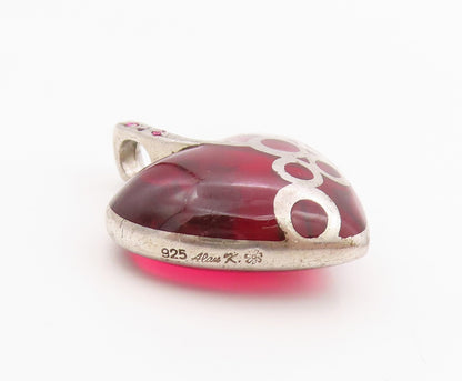 925 Sterling Silver Vintage Pendant Designer Gemstone Heart With Bubbles PT24448