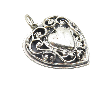 BEAU 925 Sterling Silver  Vintage Shiny Swirl Love Heart Drop Pendant  PT8520