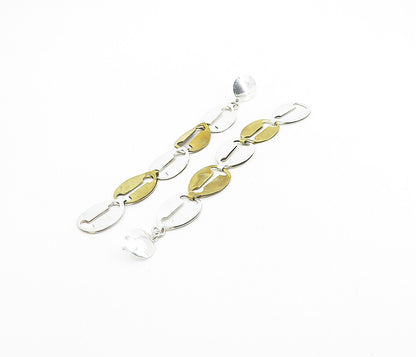 MEXICO 925 Sterling Silver  Vintage Shiny 2 Tone Link Dangle Earrings  EG4468