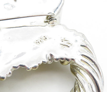 ISRAEL 925 Sterling Silver  Vintage Two Tone Fluted Design Brooch Pin  BP2487