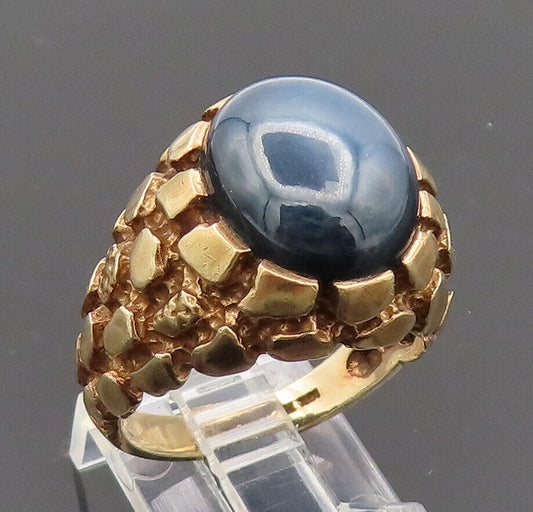 10K GOLD  Vintage Cabochon Cut Cat Eye Gemstone Nugget Ring Sz 9.5  GR732