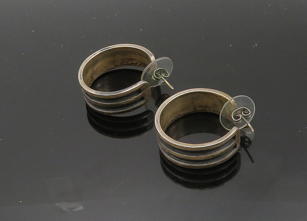MEXICO 925 Sterling Silver  Vintage Oxidized Round JHoop Earrings  EG10253