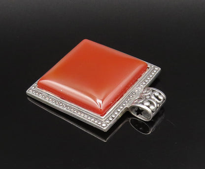 925 Sterling Silver  Vintage Dotted Edge Square Carnelian Pendant  PT21713