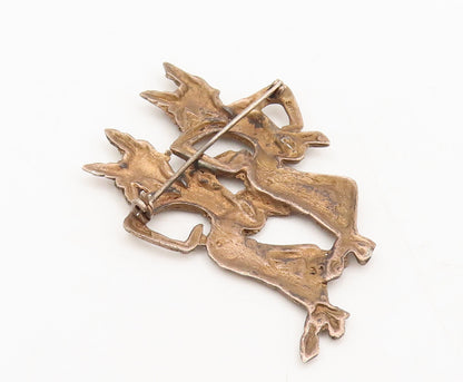925 Sterling Silver Vintage Brooch Pin Carved Triable Dancing Girls  BP10614