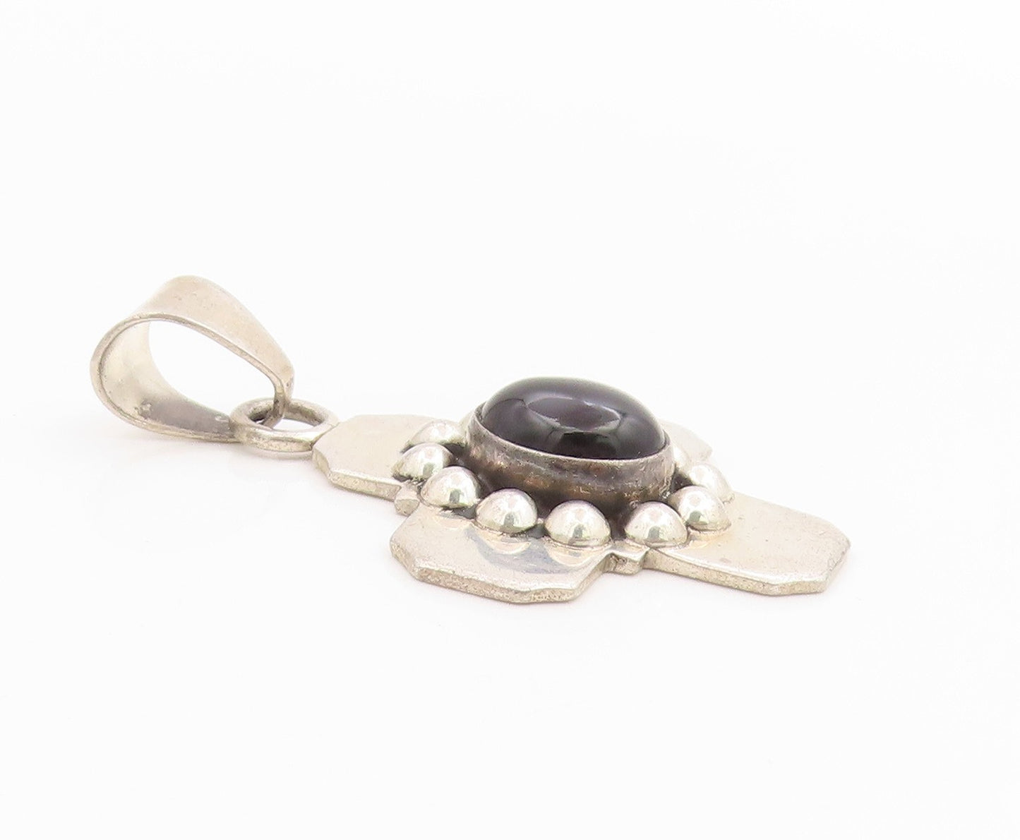 925 Sterling Silver Vintage Pendant MEXICO Black Onyx Religious Cross  PT26092