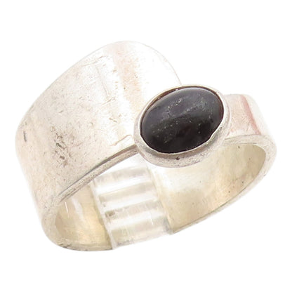 925 Sterling Silver Vintage Ring Cabochon Black Onyx Wrap Band  Sz 10.5  RG36053