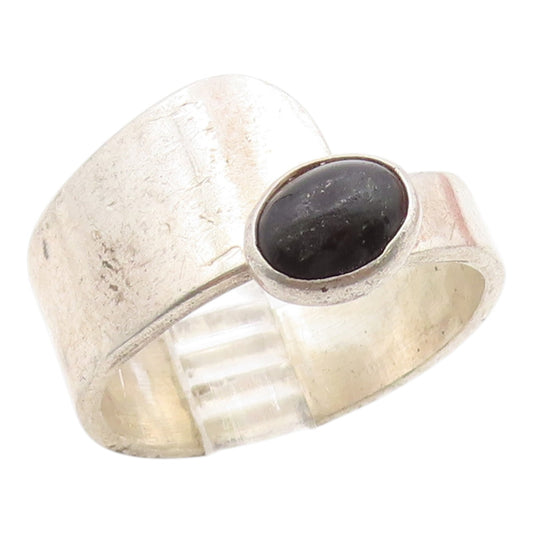 925 Sterling Silver Vintage Ring Cabochon Black Onyx Wrap Band  Sz 10.5  RG36053