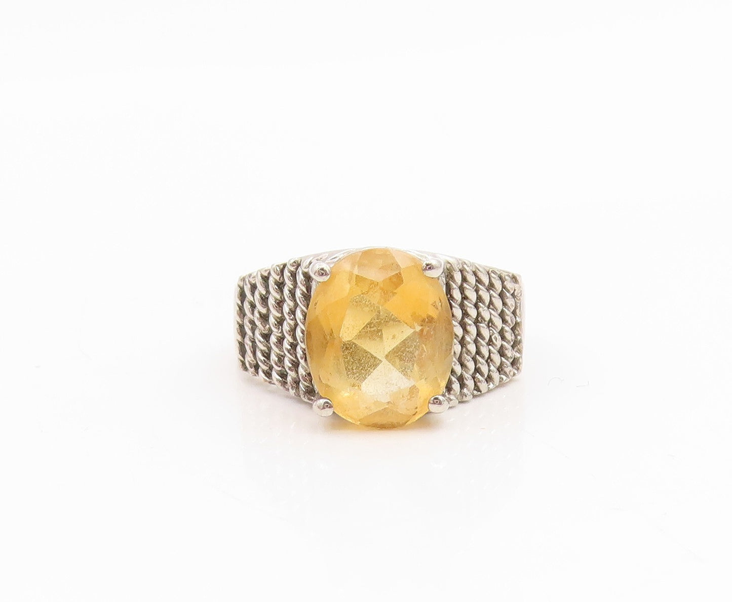 925 Sterling Silver Vintage Ring Oval Cut Citrine Textured Band  Sz 6  RG34912